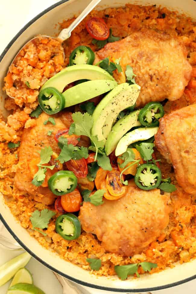One Pot Spanish Chicken and Cauliflower Rice - The Harvest Kitchen