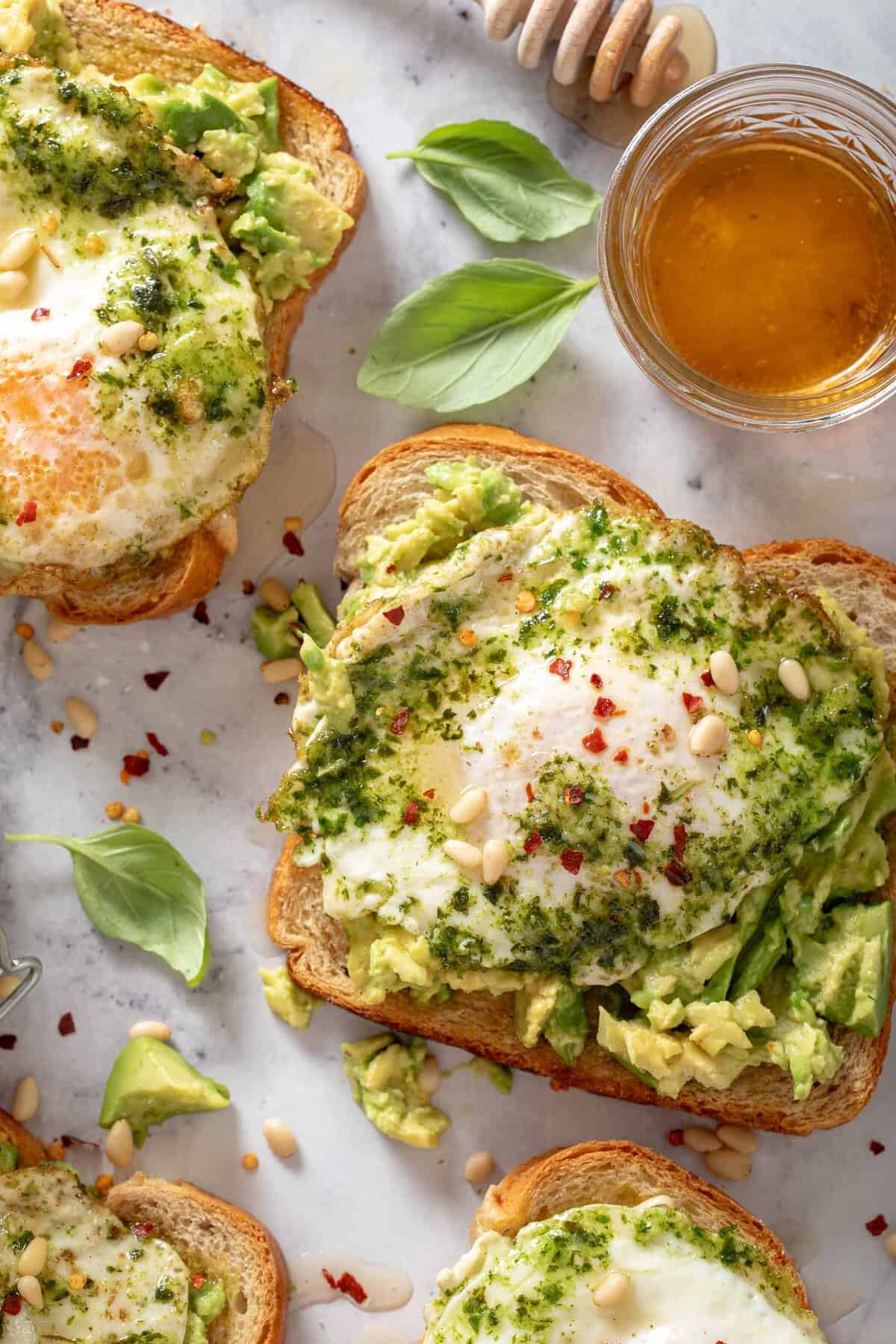 Pesto Eggs Avocado Toast - The Harvest Kitchen