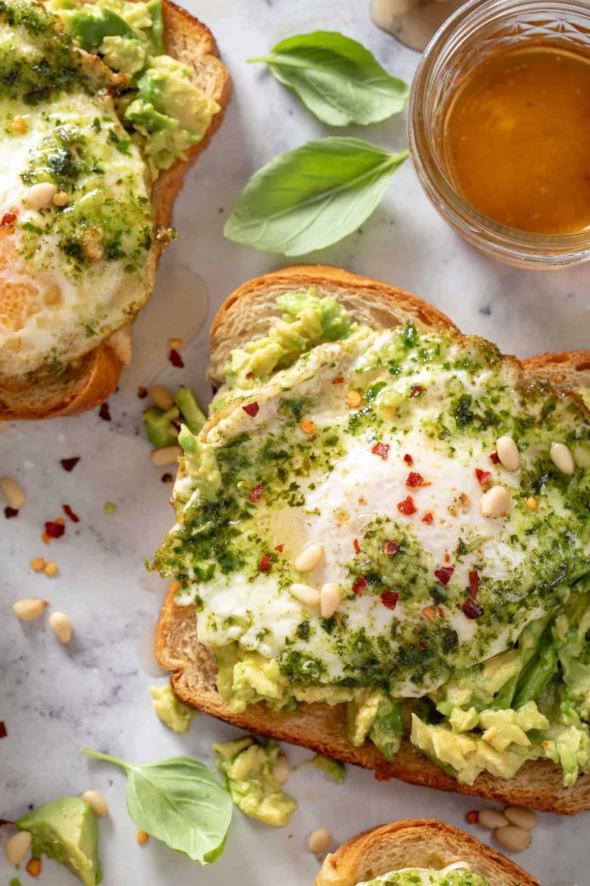 Pesto Eggs Avocado Toast - The Harvest Kitchen