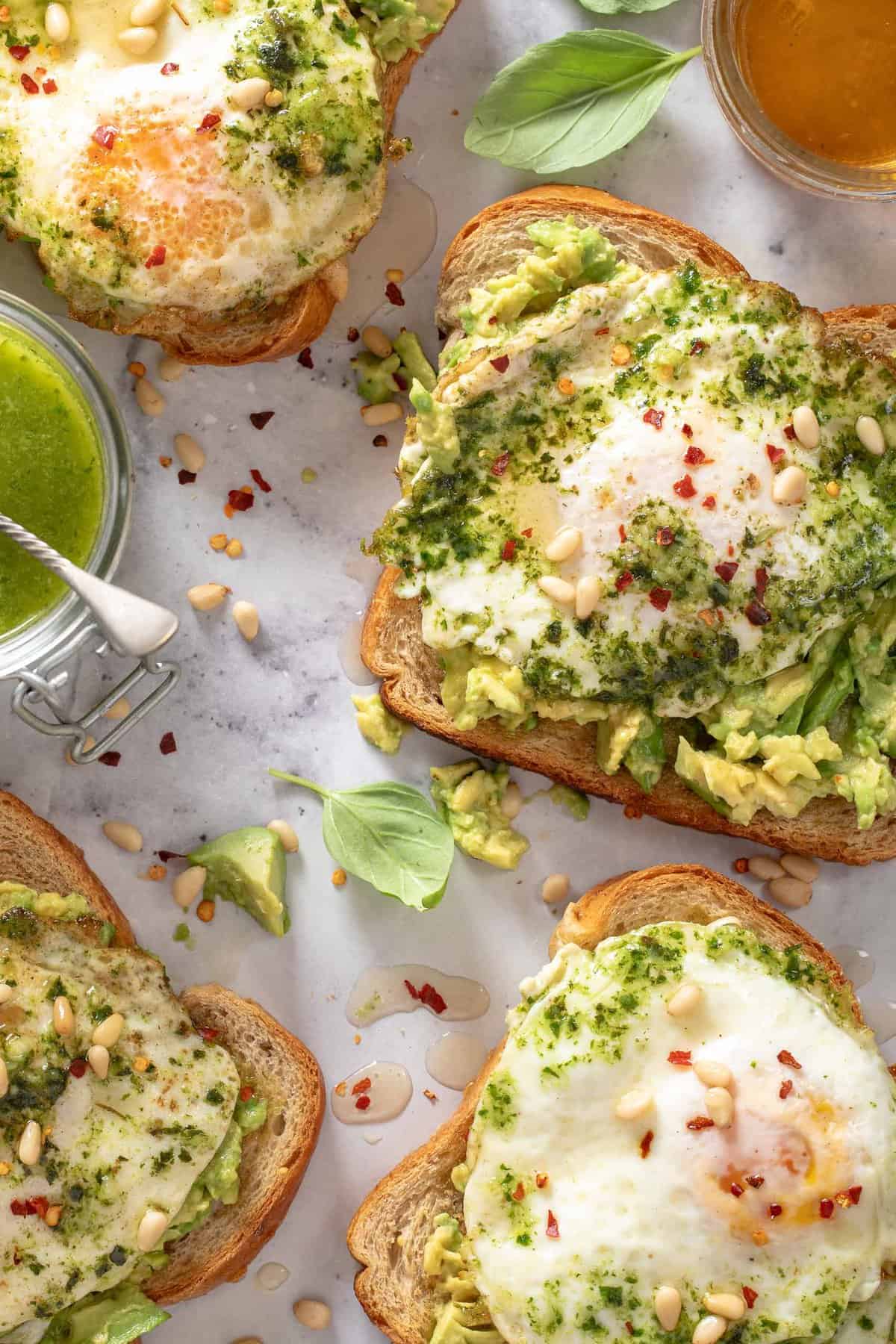 Pesto Eggs Avocado Toast - The Harvest Kitchen