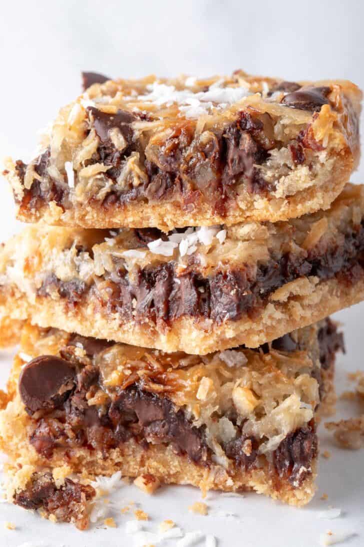 A stack of three Magic Cookie Bars.